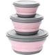 thumbnail image 1 of Tazón para acampar, 3 tazones plegables de silicona de grado alimenticio con tapas, loncheras, recipientes de almacenamiento de alimentos expandibles de pote, tazones para acampar y ensaladas (rosa), 1 of 5