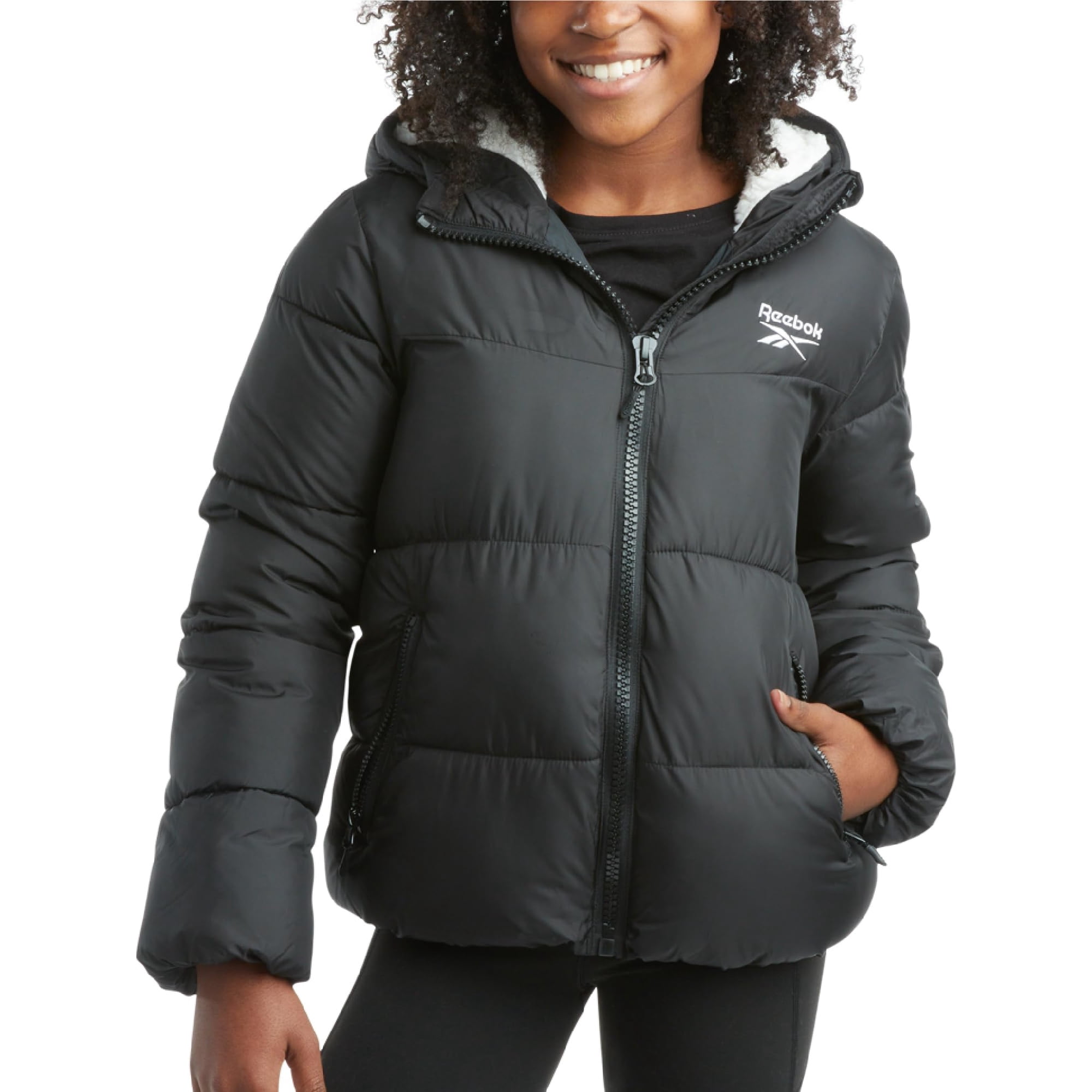 Chaqueta De Invierno Reebok Para Niñas Puffer Heavyweight, Talla 7-8, Negra