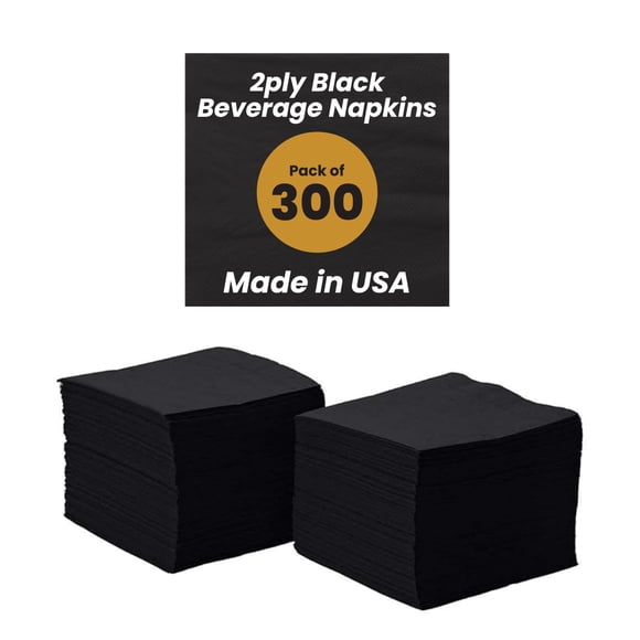 Servilletas para bebidas Perfectware, 2 capas, negras, 10 x 10 cm, paquete de 300