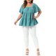 thumbnail image 2 of Agnes Orinda Blusas de Verano Casual Babydoll de Talla Grande para Mujeres con Cuello Cuadrado Texturizado, Manga Corta, Estilo Flowy, Peplum, para Escuela, Universidad y Pascua 1X Azul Lago, 2 of 6