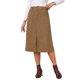 thumbnail image 4 of Falda midi de pana para mujer de cintura alta, línea A, con abertura frontal, casual, otoño, invierno, faldas largas con bolsillos, L marrón, 4 of 6