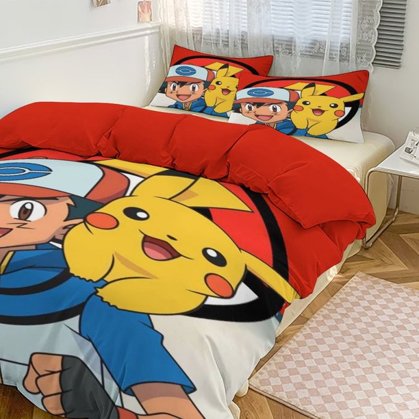 Pik_achu Print Bedding Set Pattern Duvet Cove Set 3 Pieces 1 Quilt Cover And 2 Pillowcases for Women Men Teens