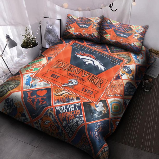 Denver Broncos Quilt Duvet Cover Set Bed Linen Bedspread Soft Super 3-Piece Bedding Set