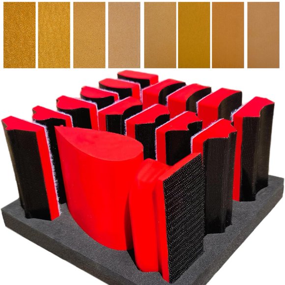 Bloque de Lijado Contorneado Tockrop 10 cm – Kit de 16 Piezas con Sistema de Velcro