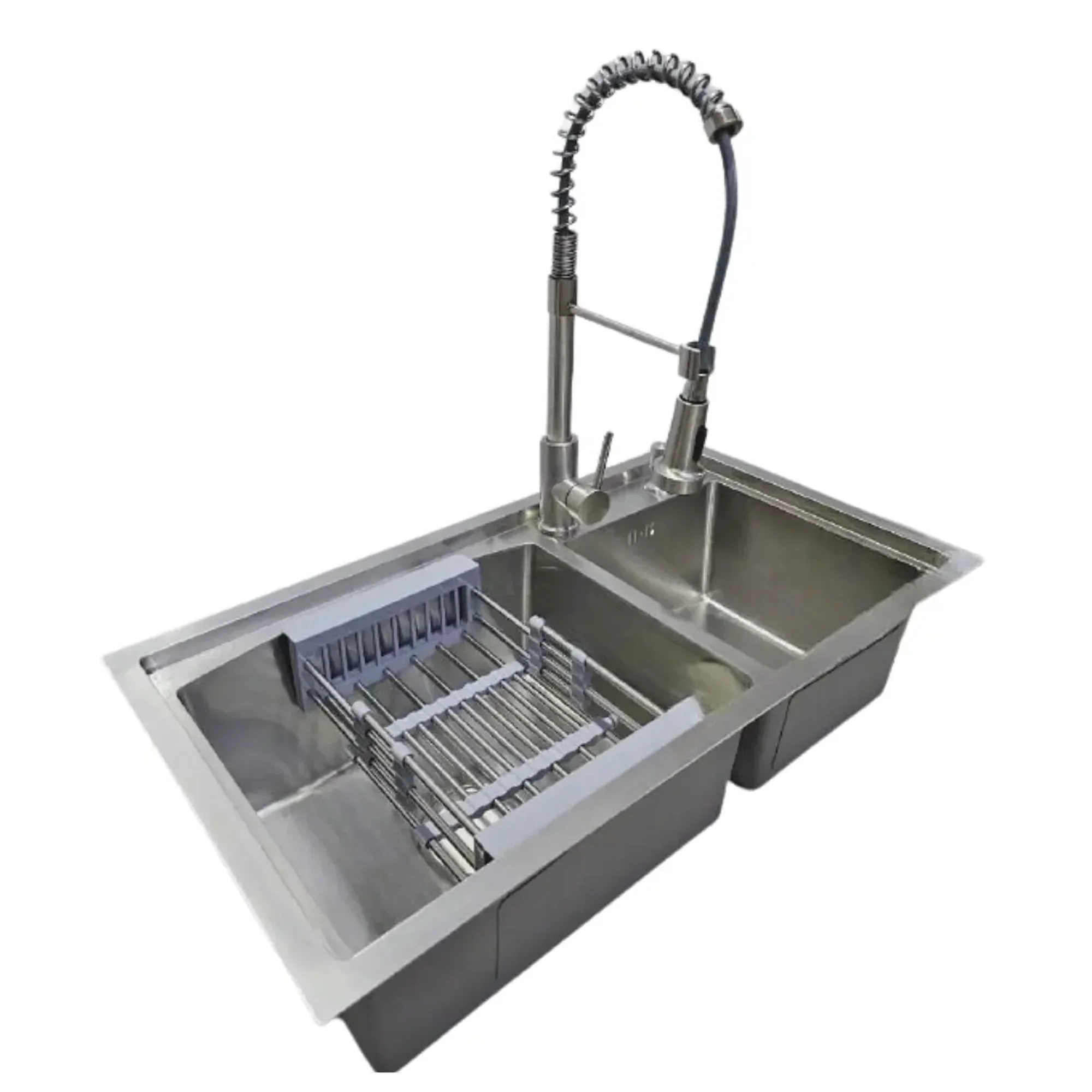 Modern Space - Lavaplatos Curvo 78x43 Cm Deluxe De Acero Inoxidable Para Empotrar Espesor 2mm Color Plateado + Rejilla Escurridora, Dispensador De Jabón Y Griferia Industrial