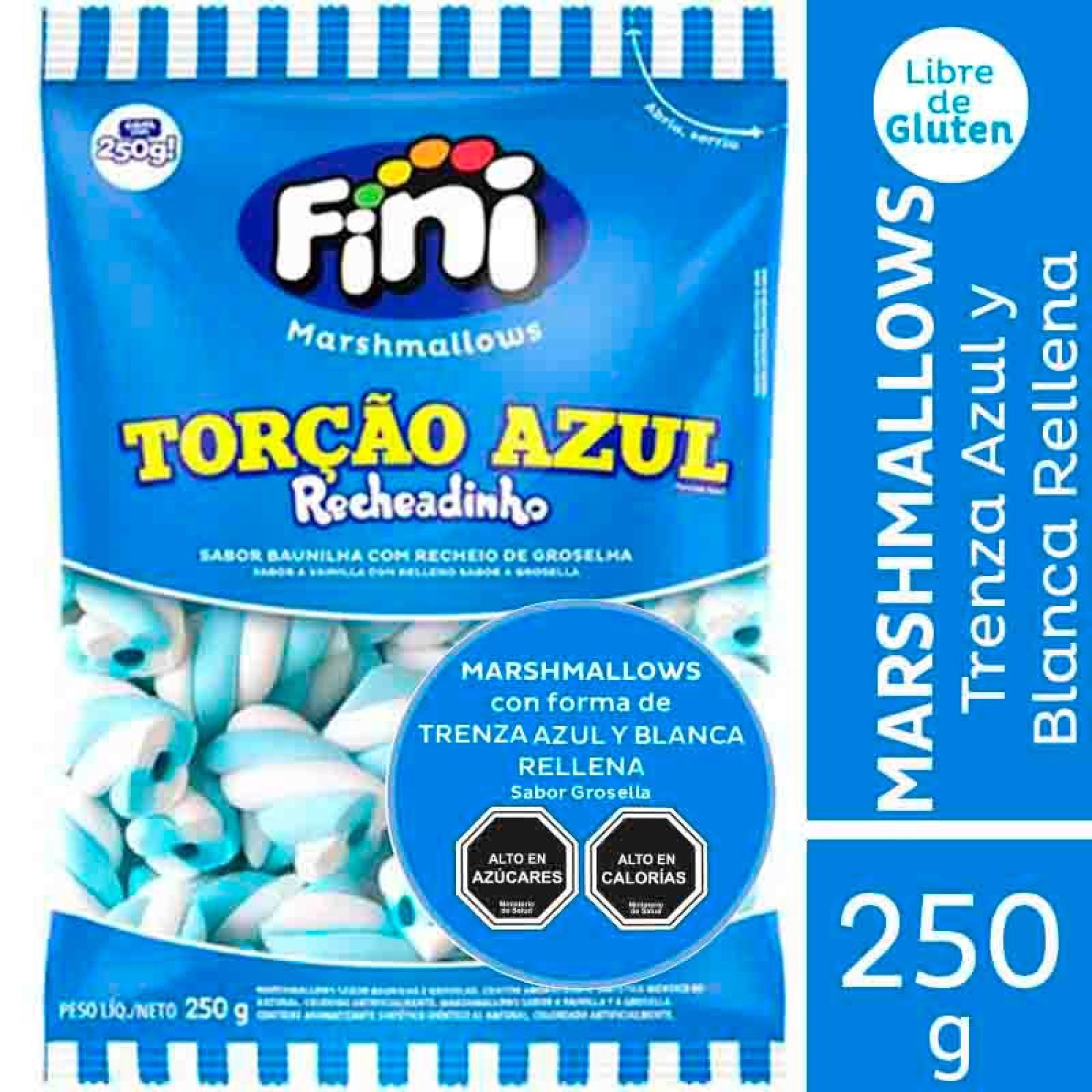 Marshmallows Trenza Azul Y Blanca Rellena 250 g Fini