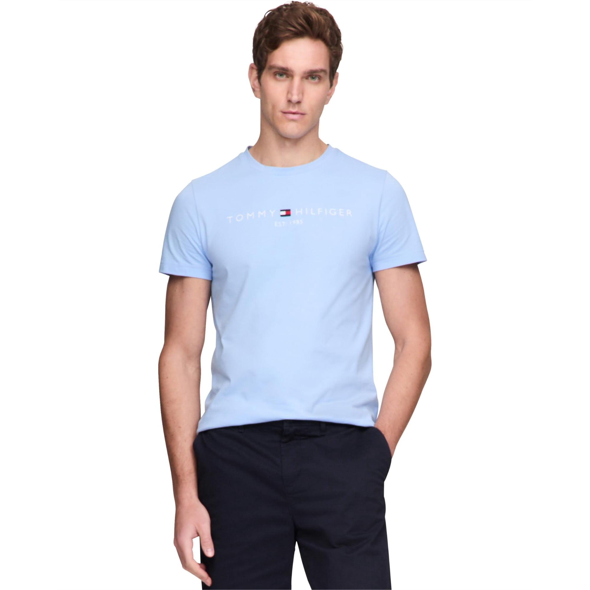Camiseta Tommy Hilfiger Con Logotipo Bordado Para Hombre, 100% Algodón