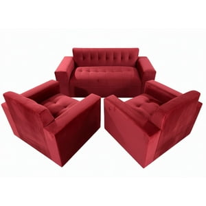 Muebles New - Juego De Living Rojo Felpa
