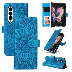 Funda Tipo Cartera Foxdock Para Samsung Galaxy Z Fold 3 , Diseño Girasol En Relieve, Cuero Pu, Cierre Magnético, Soporte Y Tarjetero