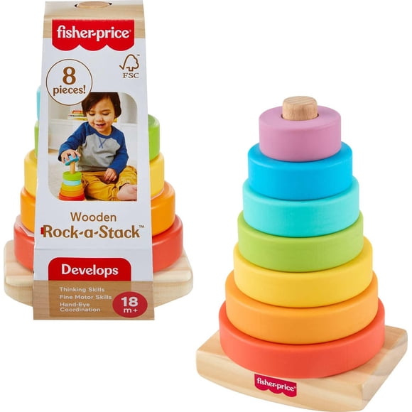 Rock-a-Stack de madera de Toy Fisher-Price, 8 piezas, más de 18 meses