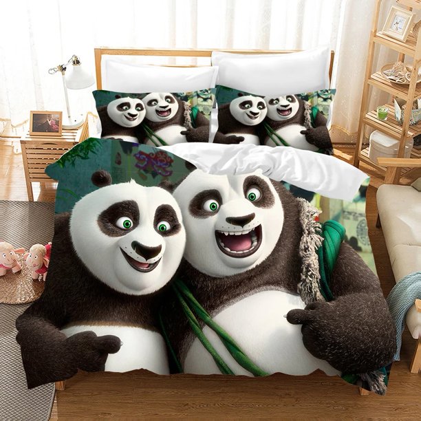 v2023 Bed Sheets Kung Fu Panda duvet cover pillowcase, boy and girl bedding set, cartoon three-piece bedroom decoration twin king size bed 3-Piece Bedding Set (1 Duvet Cover + 2 Pillow Shams) Bed Shee