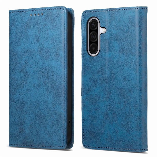 Funda tipo cartera con bloqueo RFID para Samsung Galaxy A17 Con tapa abatible, portatarjetas, cierre magnético, TPU y soporte Azul
