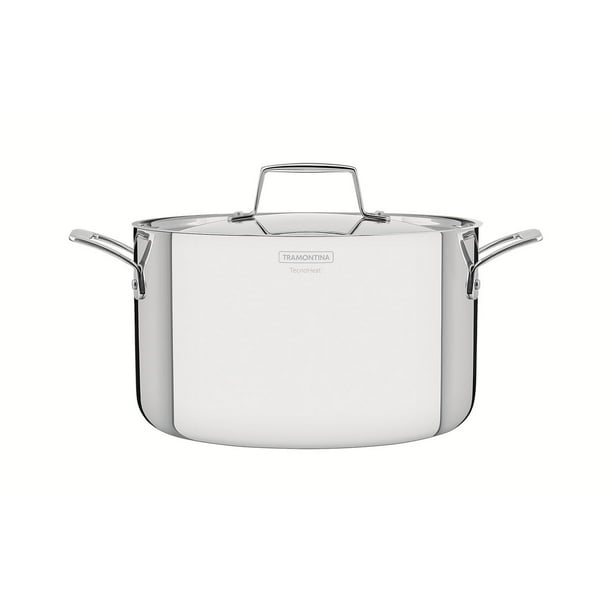 Cacerola Tramontina Grano honda de acero inoxidable cuerpo triple con tapa y asas 20 cm 3,8 L