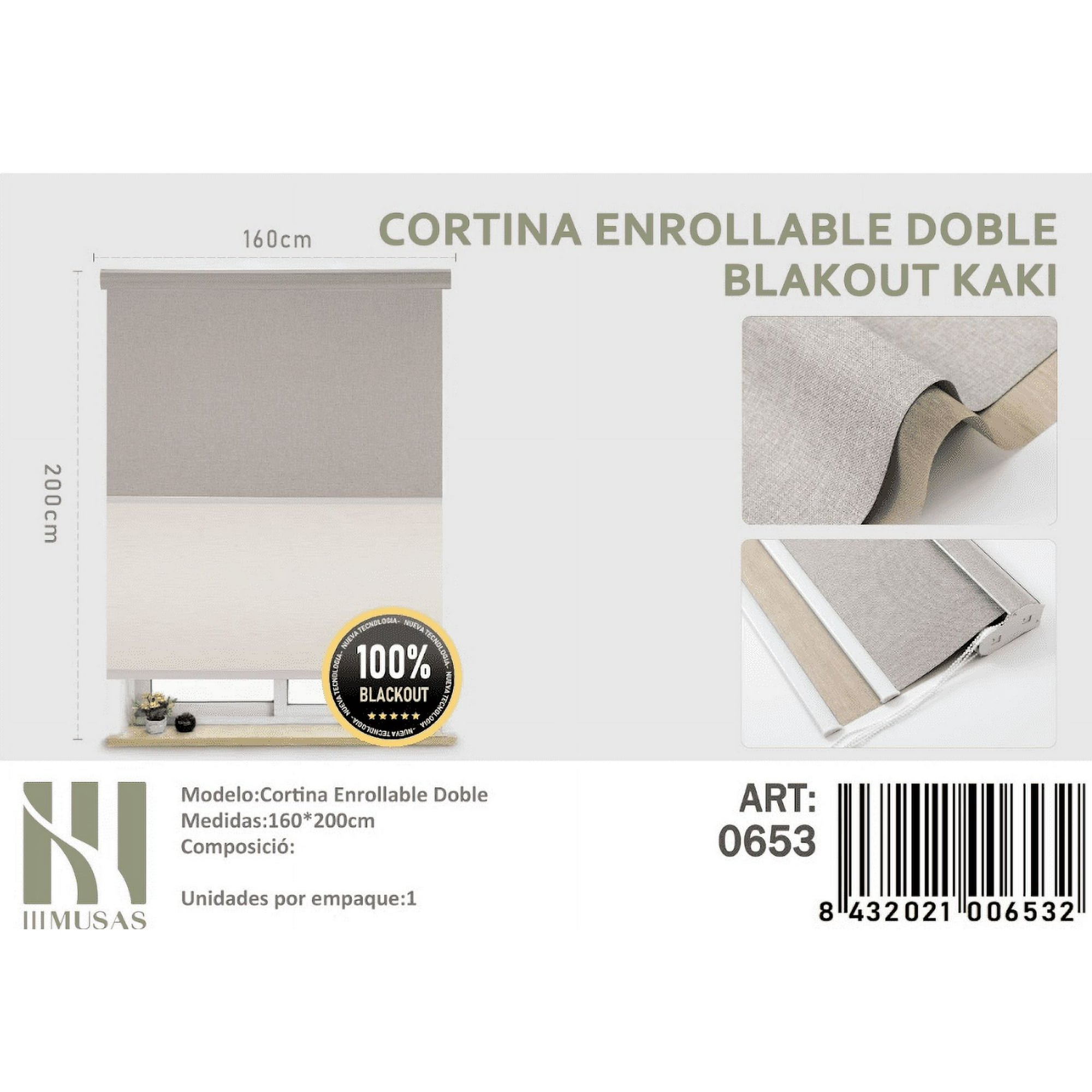 Mundo Shopping - Cortina Enrollable Doble Blackout Kaki Jaspeada 160x200cm Iii Musas