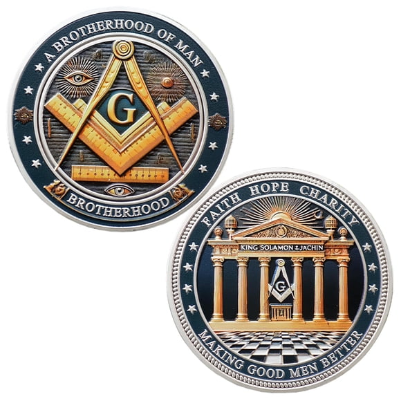 Moneda Rumkou Masónica Símbolo Masón 40mm Plateada