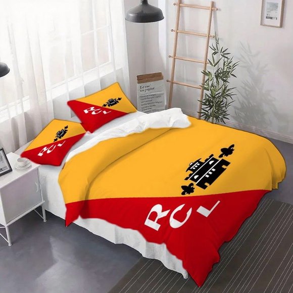 3pcs Royal Castile Red And Yellow Team Emblem with Castle And Lily Flower Logo Duvet Cover Set - Includes Duvet Cover And Pillowcases s Bedding