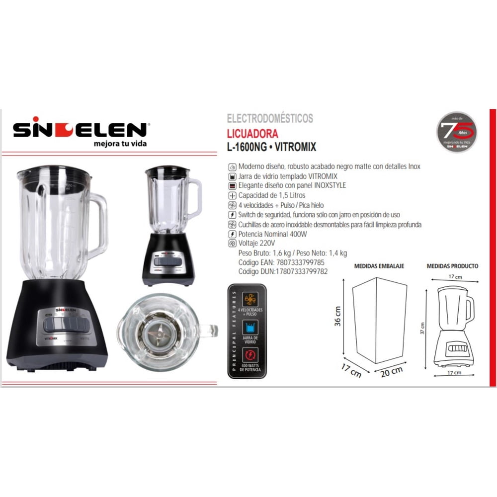 Sindelen Licuadora Vitromix 1.5 L Negro L-1600NG, foto 5