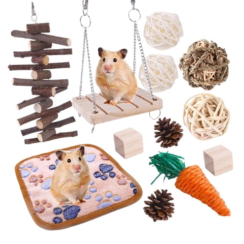 Ioensy - Hamster Chew Toys Set Bite Grind Juguete Zanahoria Bolas Tejidas Suministros 12 Kits