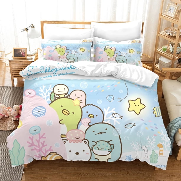 Anime Sumikko Gurashi Bedding Set,Duvet Cover Comforter Bed Set Quilt Cover Pillowcase, Boys Girls Adults Bed Sheets