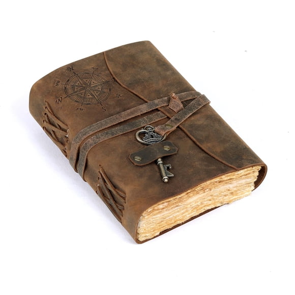 Journal cuero Compass, cuero vintage, 6 x 8 pulgadas