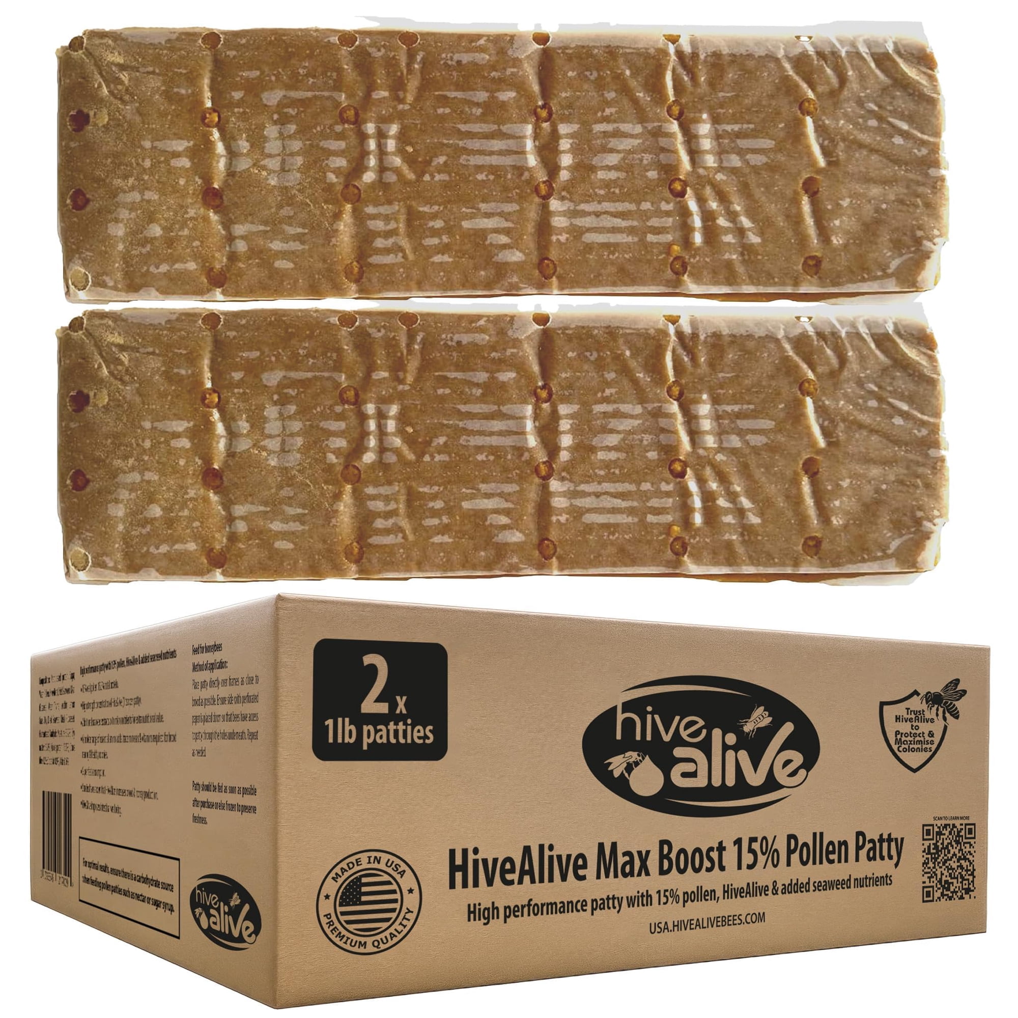 Pastillas de polen Hive Alive 2 lb alimento para abejas con 15% de polen de EE. UU.