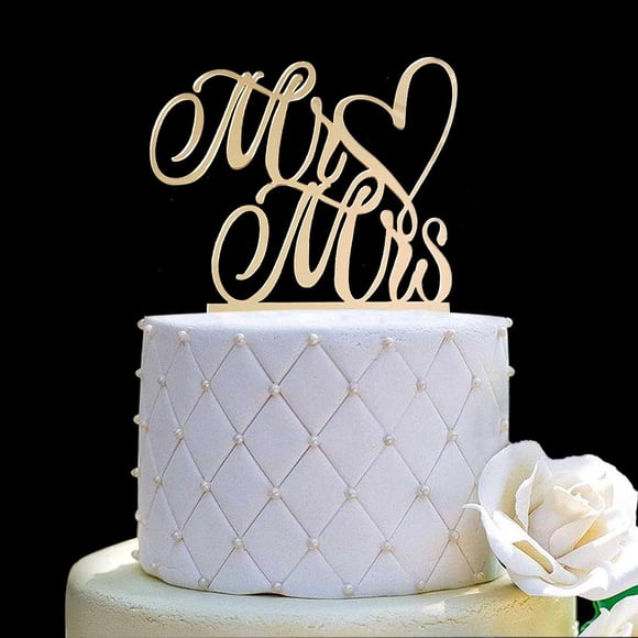 Cake topper JIEEIN Mr y Mrs acrílico dorado espejo