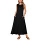thumbnail image 2 of INSPIRE CHIC Vestidos sin mangas para mujer con botones, ajuste acampanado, línea A, fluido, casual, vestidos largos, atuendos de verano, talla S, negro, 2 of 6