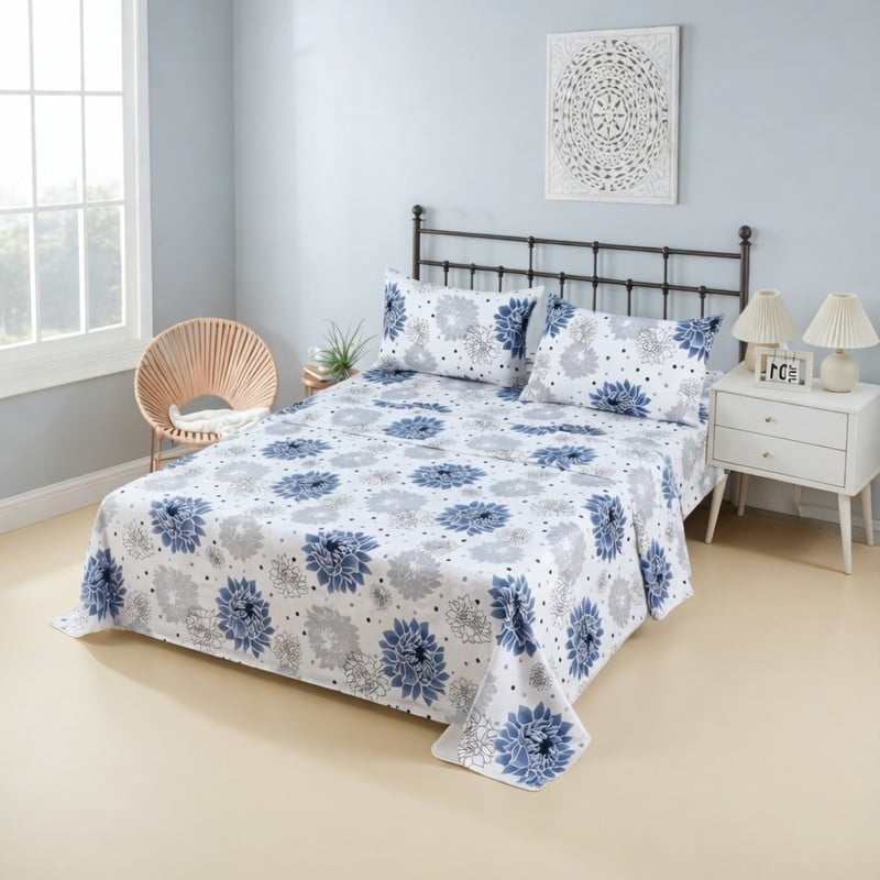 Genérico - Juego De Sabanas 100% Algodón King + 1 Funda Para Almohada 50x70cm