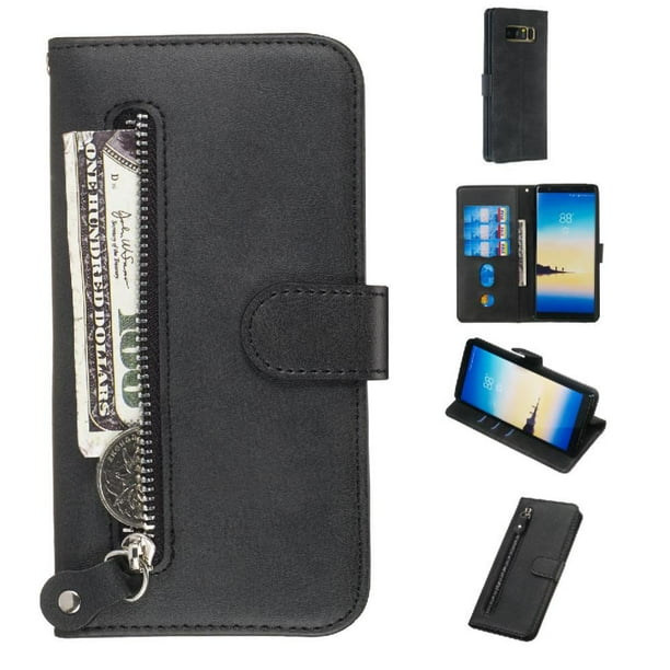 Funda con Cremallera para Samsung Galaxy Note 8, Carcasa Cartera de Cuero PU con Soporte y Tarjetero