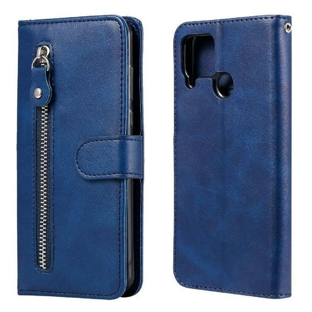Funda con Cremallera para REALME C15/C12, Carcasa Cartera de Cuero PU con Soporte y Tarjetero
