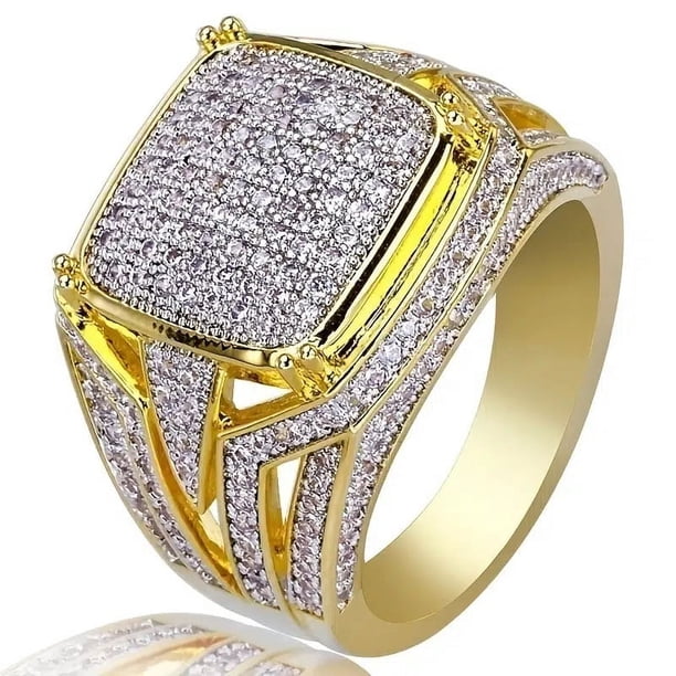 Stylish Men's Hip Hop Rhinestone Ring with Cubic Zirconia - Perfect for Fashionable and Edgy Look