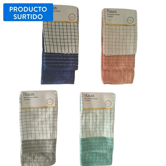 Set de 3 Paños de cocina 75% Algodón color surtido, 1 Un