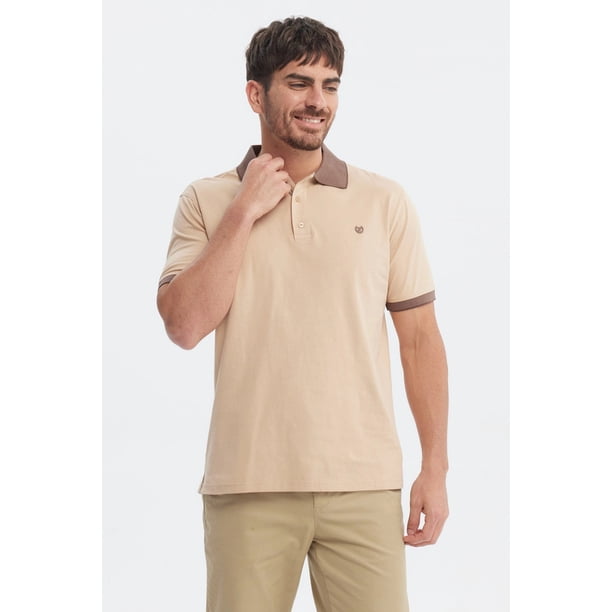 Polera Hombre Slim Cuello Camisero Beige - ll