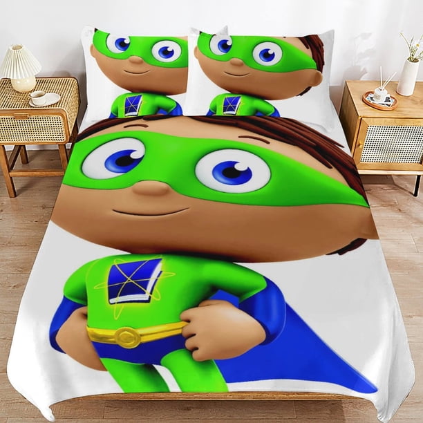 Super Why Cartoon Bedding Sets Ultra Soft Skin-Friendly Duvet Cover 3 Piece, Cute Comforter Cover Bed Set for Boys Girls Kids