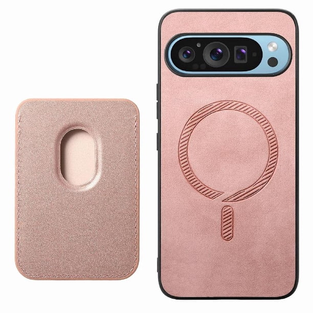 Funda de Cuero Magnética con Tarjetero para Google Pixel 9 Pro XL Cubierta Delgada Rosa