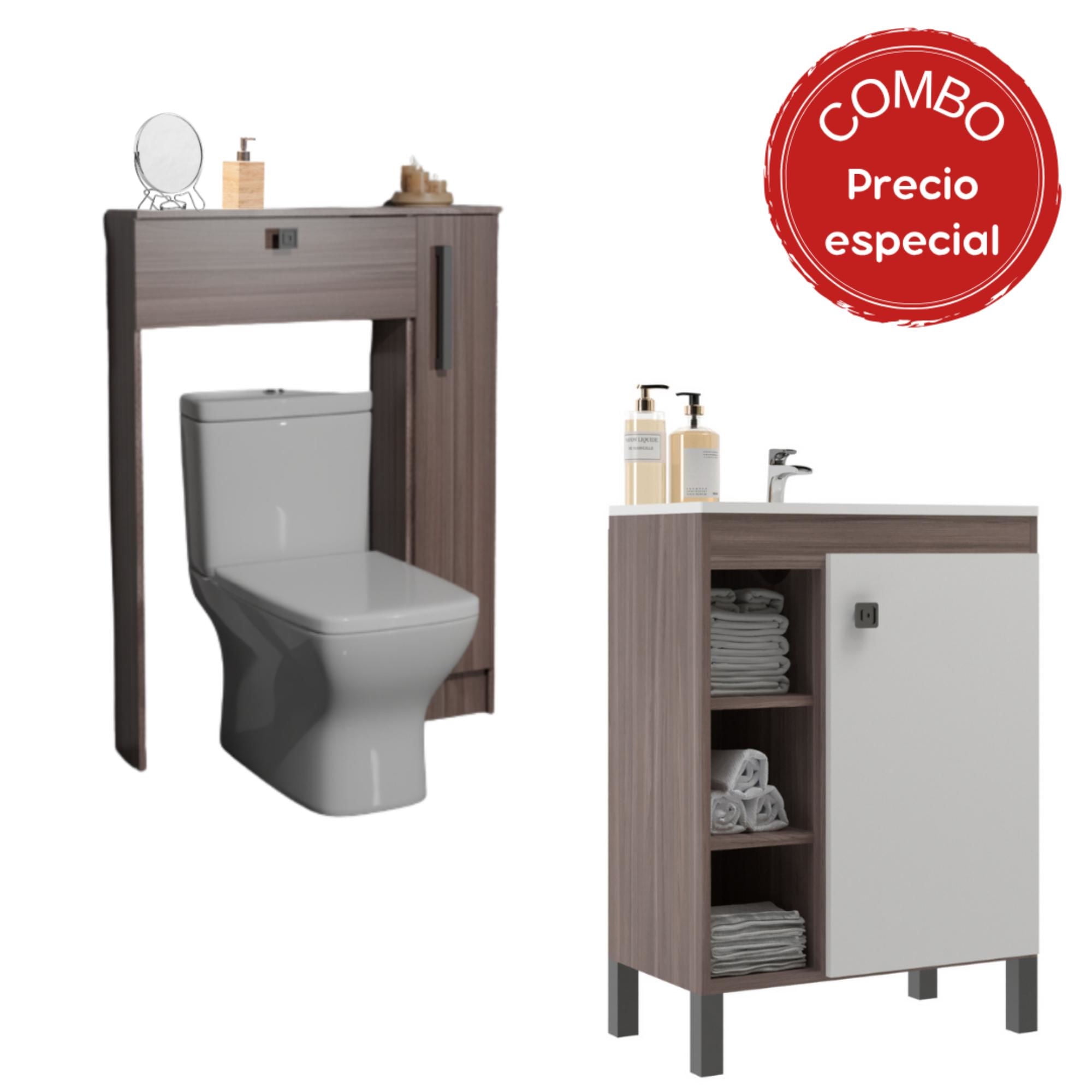 Mobilfrank - Mueble Organizador 1 Puerta + Organizador De Baño Wc 9002Sb-9006S Café Smoke - Blanco