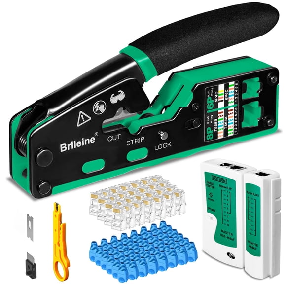 Kit de herramientas de prensado Brileine RJ45 Pass Through con comprobador