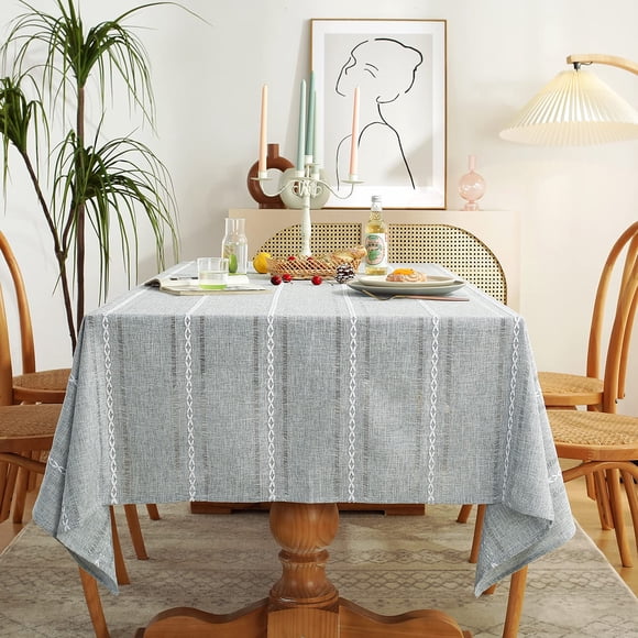 Mantel Chassic Farmhouse Style de lino, 152 x 264 cm, color gris claro
