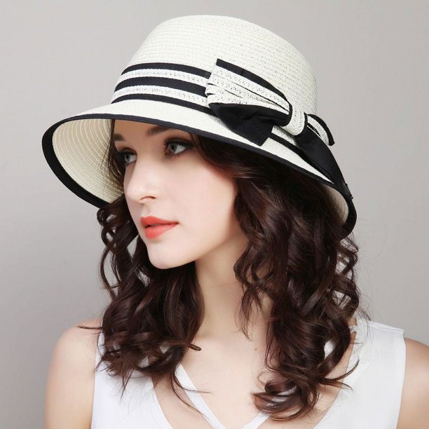 1pc Sun Hat, Beach Hat, Sun Protection, Foldable, Ribbon Hat, Women's Hat, Colors: Milky White/White/Beige/Pink/Brown