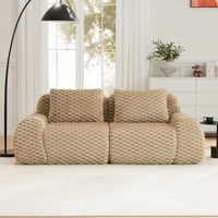 M&Ms - 82"" Modern Modular Sectional Sofa For Living Room,Flannelette Fabric,Highly Textured,Oversized 2-Seater Couch With Deep Seat,Buckle Connection,Anti-Slip Design,No Assembly,Boneless Sofa,Light Camel