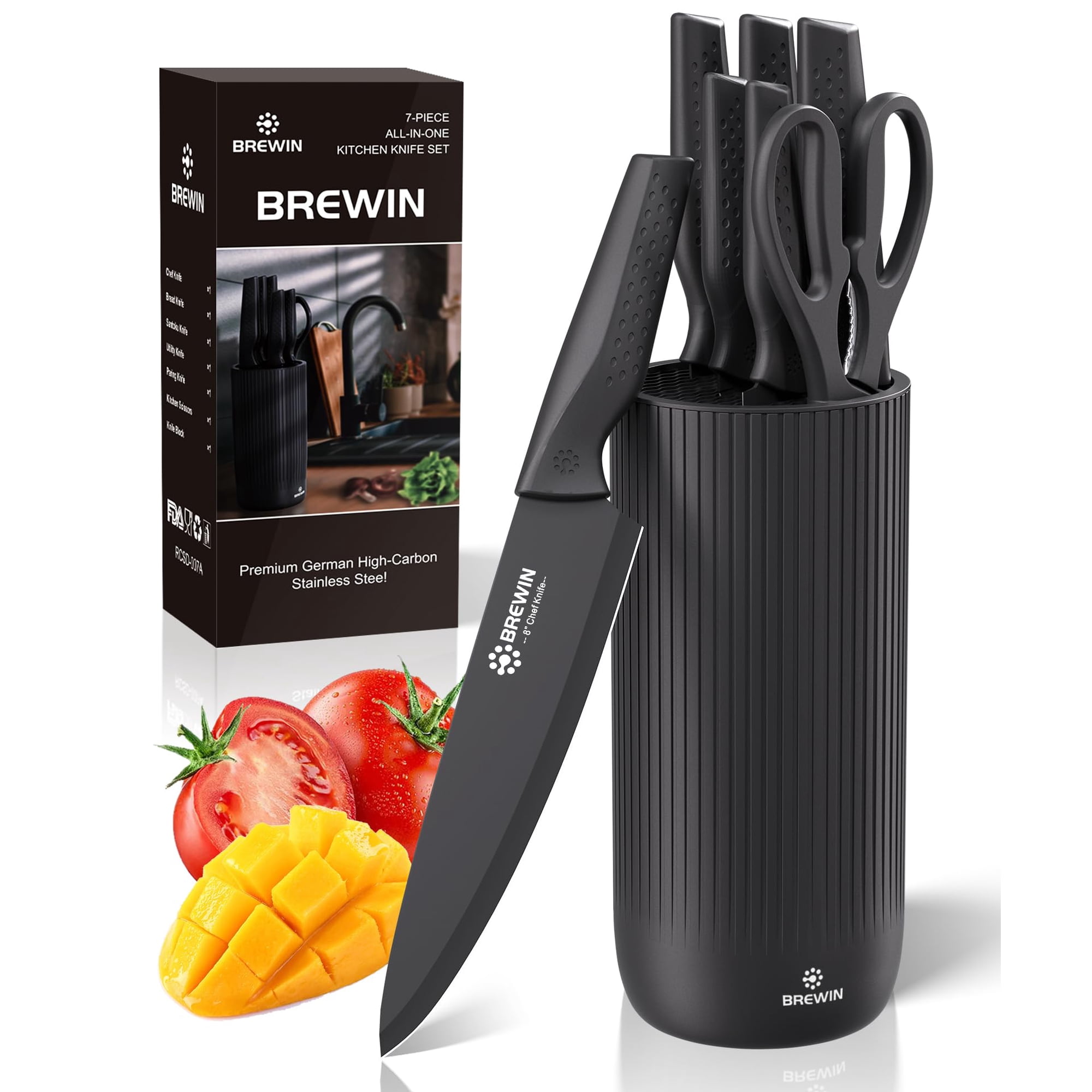 Brewin - Juego De Cuchillos Kitchen Con Bloque De Acero Inoxidable 7 Piezas