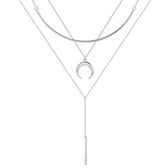 Collar de plata Turandoss, juego de collares en capas chapado en oro blanco de 14K