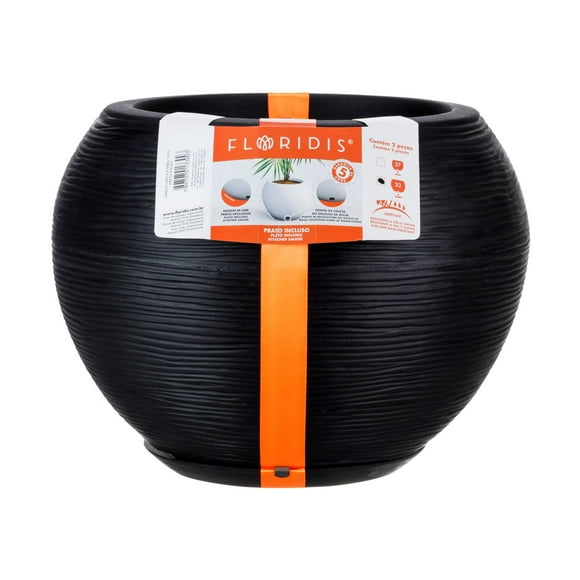 Macetero Negro Florencia 32 Cm Alto Con Plato