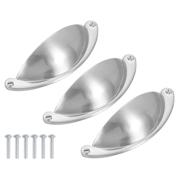 Tiradores de Cajón, 3Pcs 2-1/2" - Tiradores de Copa Cepillados de Aleación de Zinc con Tornillos, Manijas de Hardware para Gabinetes Tiradores de Concha para Baño Cocina (Níquel)