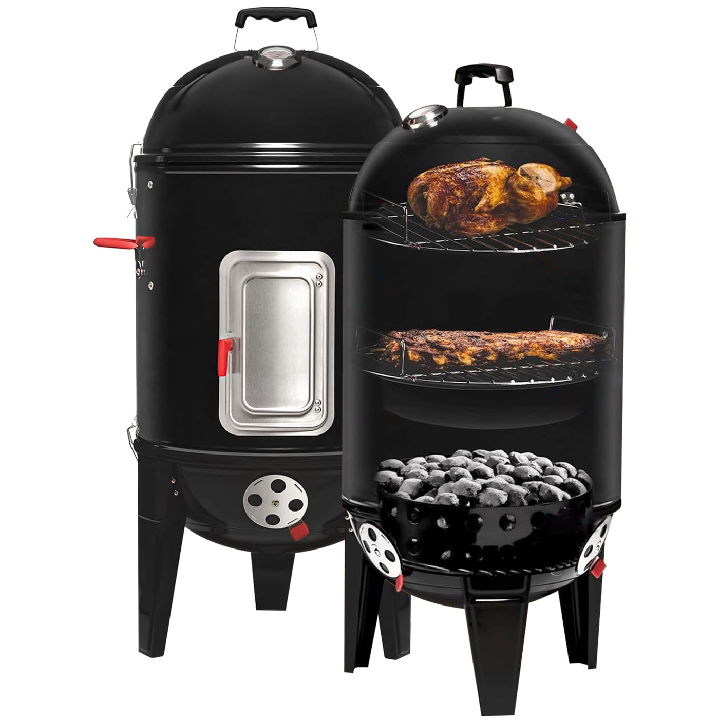 Vidita - 3 En 1 Parrilla Y Ahumador A Carbón Diámetro 43,5 Cm