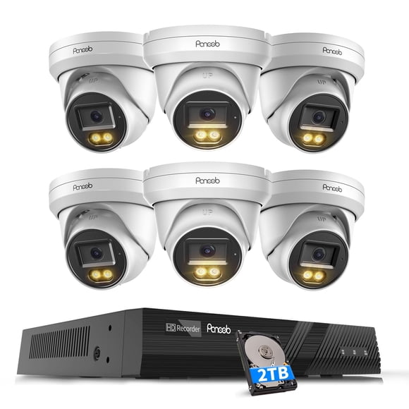 Sistema de cámara de seguridad PANOOB PoE 4K 8MP 8CH con disco duro de 2 TB