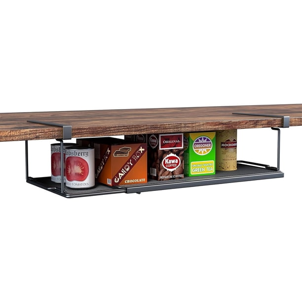 Estante ajustable para debajo del gabinete, extensible, con clips de 16,5 cm de largo para despensa, lavadero y zapatero. (Negro, 1 unidad)