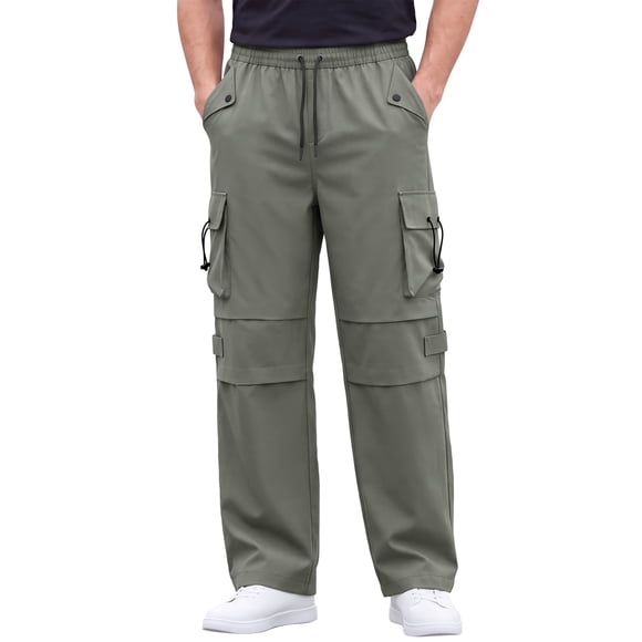 INSPIRE CHIC Pantalones Cargo de Trabajo al Aire Libre para Hombre con Múltiples Bolsillos y Pierna Recta S Gris