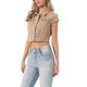 thumbnail image 4 of INSPIRE CHIC Chaquetas de Mezclilla Cortas con Mangas Cortas para Mujer de Regreso a Clases, Chaqueta de Jean Recortada con Botones, Caqui S, 4 of 6
