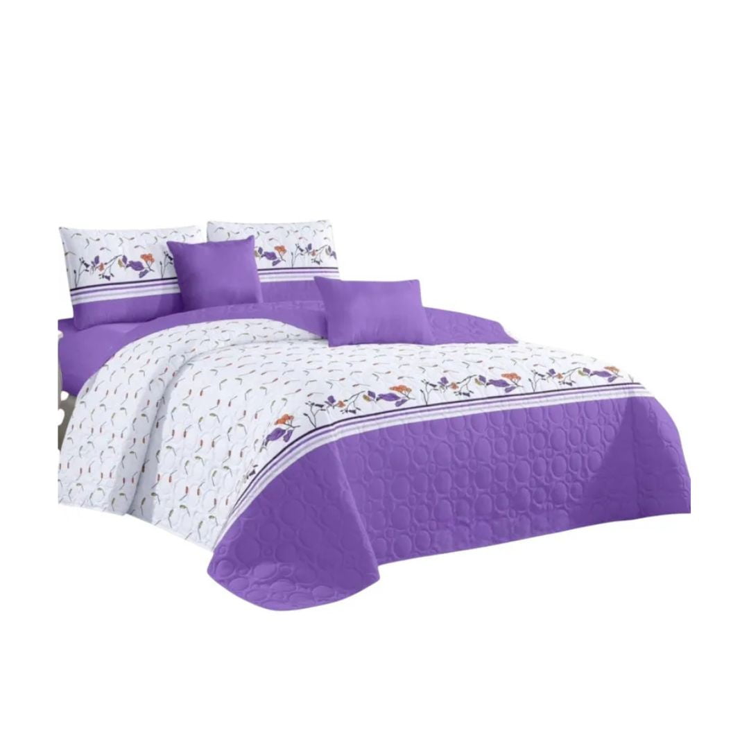 Genérico - Cubrecama Quilt Verano 1.5 Plazas - Blanco Lila Flores Kfl687